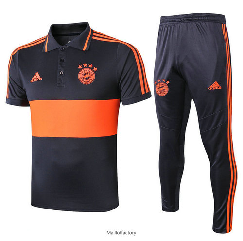 Flocage Kit d'entrainement Maillot Bayern Munich POLO 2019/20 Bleu Marine/Orange Jaune bande