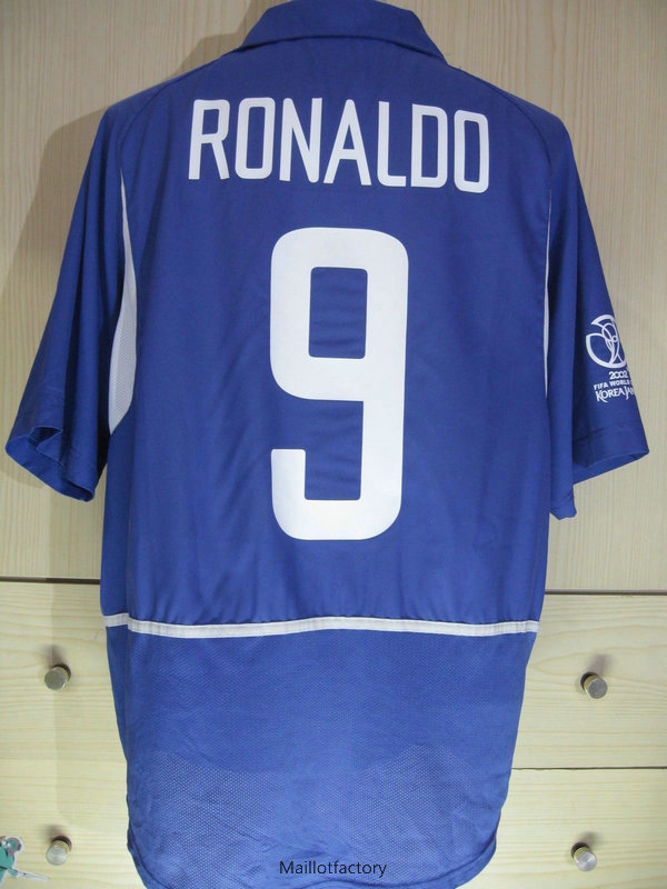 Nouveaux Retro Maillot du Bresil Coupe du Monde 2002 Exterieur Bleu (9 RONALDO)