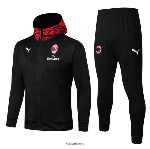 Nouveaux Veste Survetement AC Milan 2019/20 Noir Rouge à Capuche