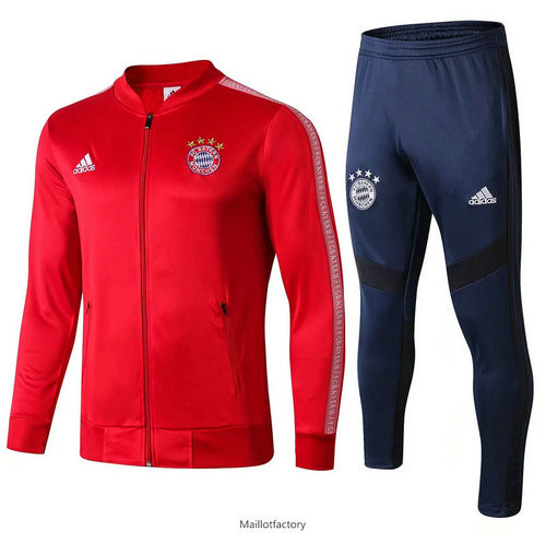 Nouveaux Veste Survetement Bayern Munich 2019/20 Rouge + Short Bleu col bas