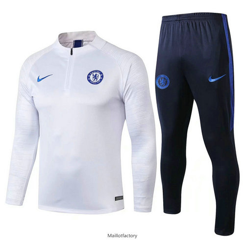 Prix Survetement Chelsea 2019/20 Blanc/Bleu Marine sweat zippé