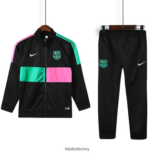 Pas cher Veste Survetement Enfant Barcelone 2019/20 Enfant Noir Rose/Vert