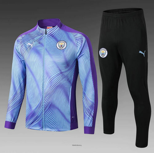 Pas cher Veste Survetement Enfant Manchester City 2019/20 Bleu/Violet