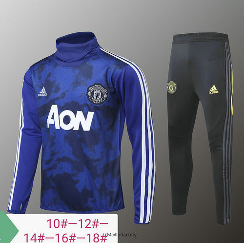 Pas cher Survetement Enfant Manchester United 2019/20 Bleu/Noir Col haut