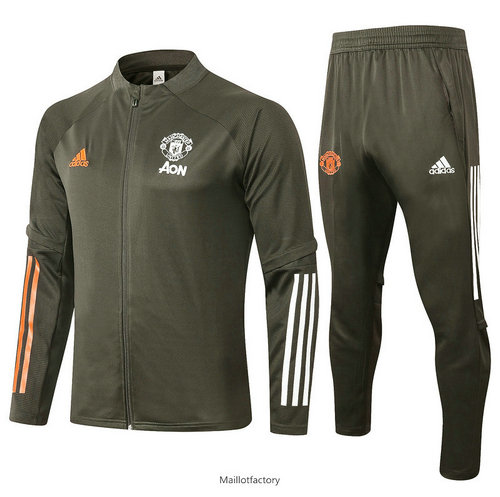 Soldes Veste Survetement Enfant Manchester United 2020/21 Enfant armée verte