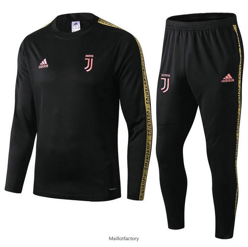 Soldes Survetement Juventus 2019/20 Noir/Jaune Col Rond