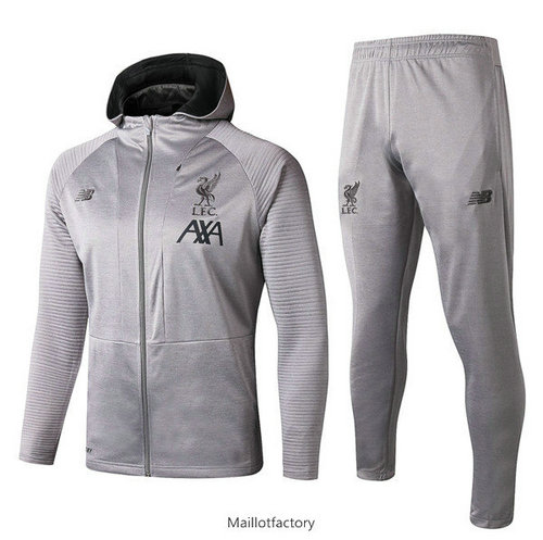 Vente Survetement Liverpool 2019/20 Gris Blanc à Capuche