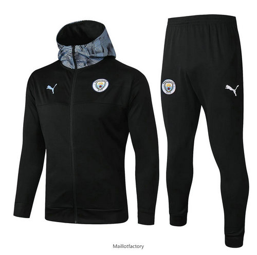 Nouveaux Veste Survetement Manchester City 2019/20 Noir/Bleu à Capuche