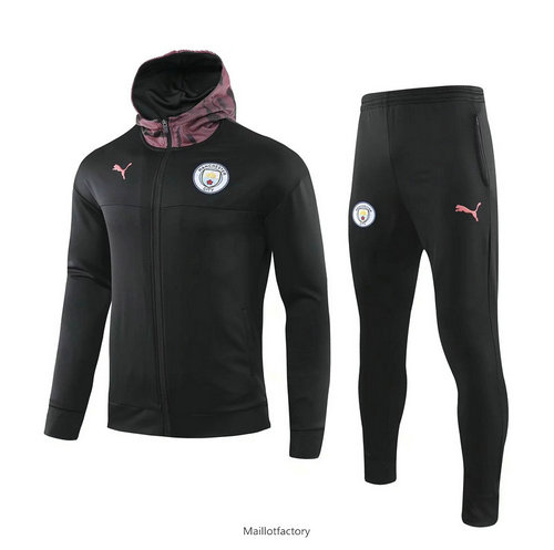 Pas cher Veste Survetement Manchester City 2019/20 Noir/Violet à Capuche