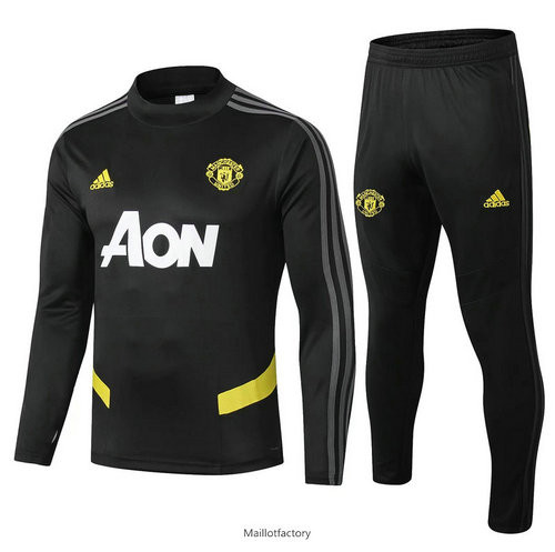 Nouveaux Survetement Manchester United 2019/20 Noir/Jaune Col Rond