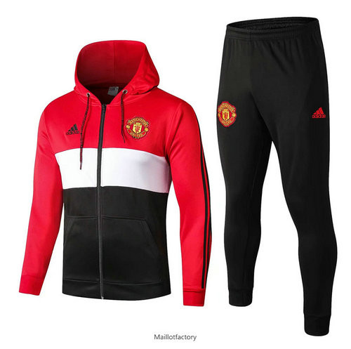 Soldes Veste Survetement Manchester United 2019/20 Rouge/Blanc/Noir a Capuche