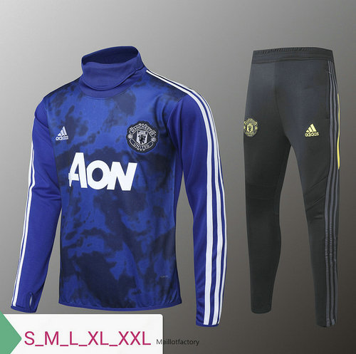 Pas cher Survetement Manchester United 2019/20 Bleu/Noir Col Haut