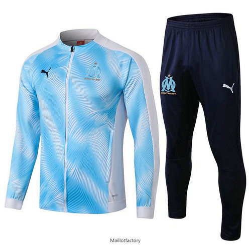 Pas cher Veste Survetement Marseille 2019/20 Bleu Ciel Col Rond