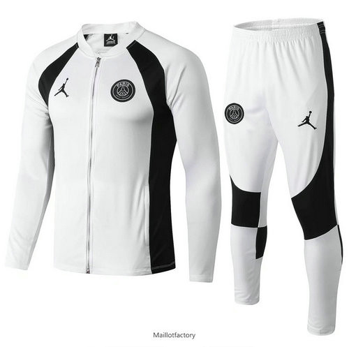 Pas cher Veste Survetement PSG Jordan 2019/20 Blanc col bas