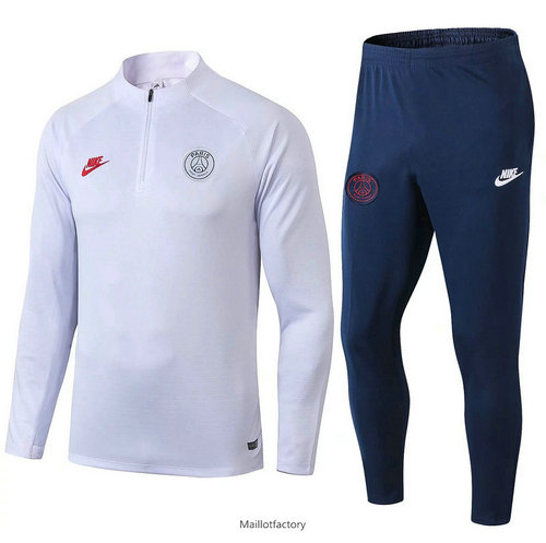 Vente Survetement PSG 2019/20 Blanc/Bleu Marine sweat zippé