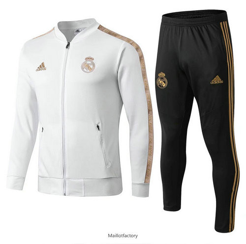 Flocage Veste Survetement Real Madrid 2019/20 Blanc/Jaune col bas