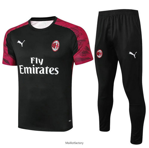 Prix Kit d'entrainement Maillot AC Milan 2019/20 Rouge Foncé/Noir Col Rond