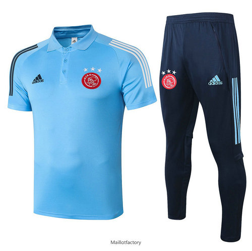 Pas cher Kit d'entrainement Maillot AFC Ajax POLO 2020/21 Bleu Clair