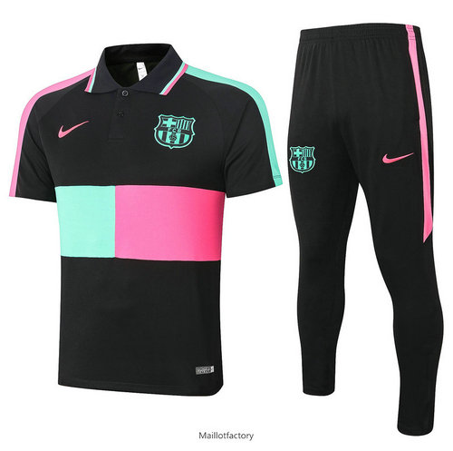 Soldes Kit d'entrainement Maillot Barcelone POLO 2020/21 Noir/Vert/Rose