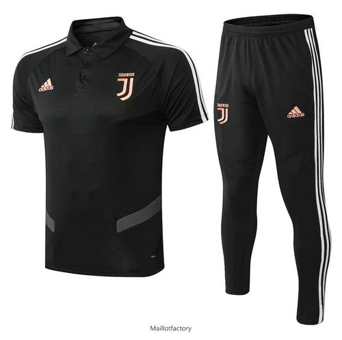 Vente Kit d'entrainement Maillot Juventus POLO 2019/20 Noir/Blanc bande