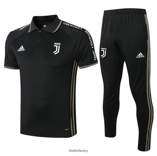 Soldes Kit d'entrainement Maillot Juventus POLO 2019/20 Noir/Blanc bande