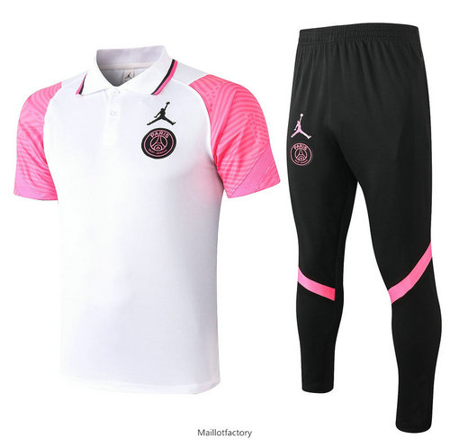 Pas cher Kit d'entrainement Maillot Jordan PSG POLO 2020/21 Blanc/Rose