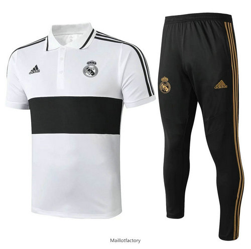 Pas cher Kit d'entrainement Maillot Real Madrid POLO 2019/20 Blanc/Noir