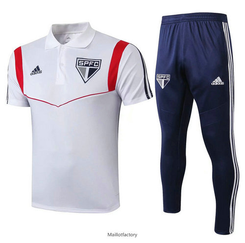 Pas cher Kit d'entrainement Maillot Sao Paulo POLO 2019/20 Blanc/Bleu Marine