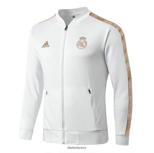 Soldes Veste Real Madrid 2019/20 Blanc/Jaune col bas